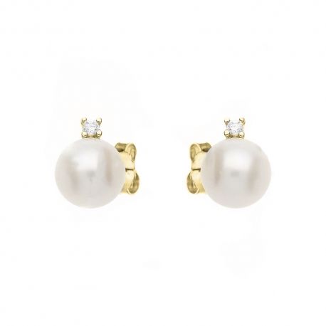 Yellow Gold 18k with White Cubic Zirconia and Pearls Woman Earrings