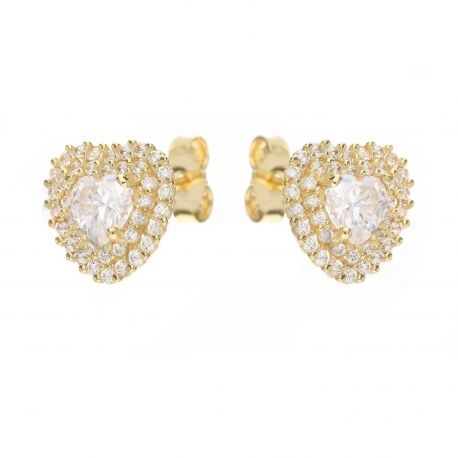 Náušnice v tvare srdca zo žltého 18 K zlata s bielymi zirkónmi pre ženy