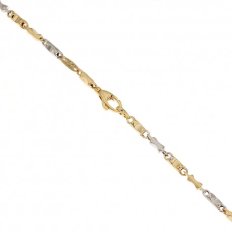 18 Kt 750/1000 sárga-fehér arany üreges lánc karkötő, polírozott felületű, cső alakú férfi modell