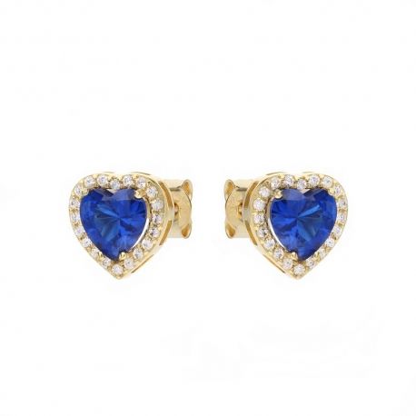 Серьги из желтого золота 18 карат с белыми цирконами и голубым камнем