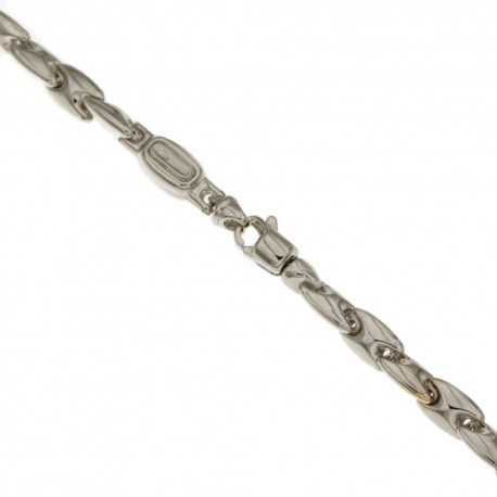 Bracelet chaîne creuse en or blanc 18 Kt 750/1000, finition polie, modèle tubulaire pour homme