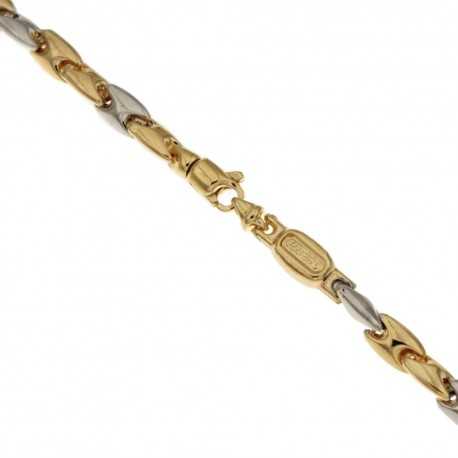 Bracelet chaîne creuse en or jaune et blanc 18 Kt 750/1000, finition polie, modèle tubulaire pour homme