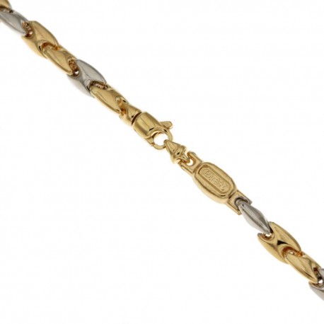 Šuplji lančić od žutog i bijelog zlata od 18 Kt 750/1000, polirana završna obrada, cjevasti model za muškarce