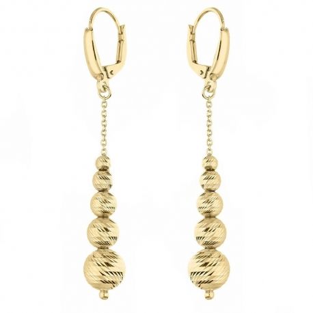 Brincos pendentes em ouro amarelo 18K com esferas de diamante para mulheres