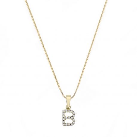 Colar em ouro amarelo 18K com letra B e zircônias brancas