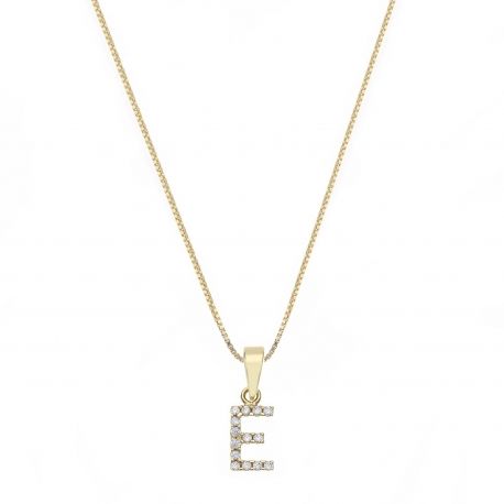 Collana in Oro Giallo 18 Carati con Lettera E e Zirconi Bianchi