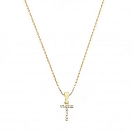 Yellow Gold 18k with Letter T and White Cubic Zirconia Woman Necklace