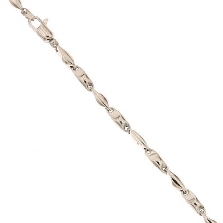 18 Kt 750/1000 hvitt gull armbånd med flatt marine netting hul kjede, polert finish for menn