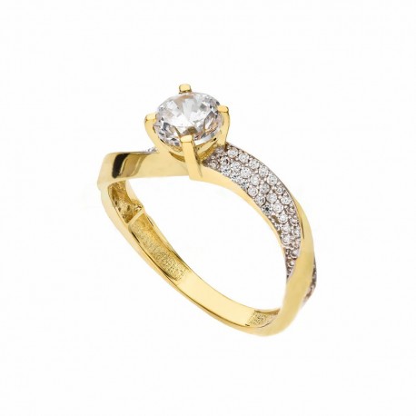 Πασιέντζα δαχτυλίδι σε κίτρινο χρυσό 18 καρατίων με λευκά ζιργκόν για γυναίκες