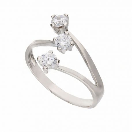 Trilogiering in 18K witgoud met witte zirkonen voor dames