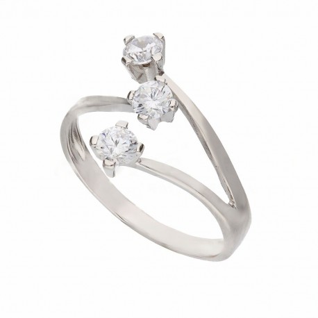 Trilógový prsteň z 18K bieleho zlata s bielymi zirkónmi pre ženy