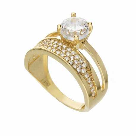Solitaire prsteň s pavè v 18 K žlté zlato s bielymi zirkónmi pre ženy