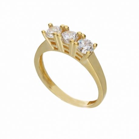 Anillo Trilogía en Oro Amarillo de 18K con Circonitas Blancas para Mujer