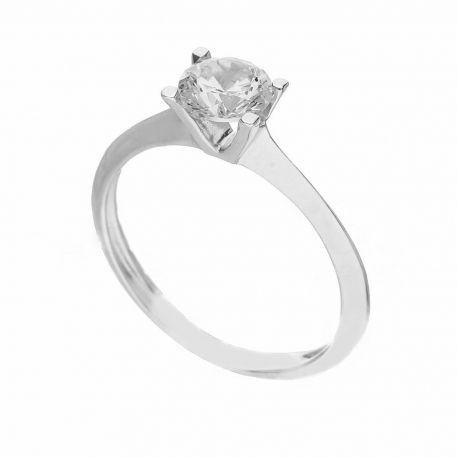 Bague solitaire en or blanc 18 carats avec zircons blancs pour femme