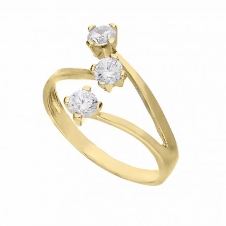 Anillo Trilogía en Oro Amarillo de 18K con Circonitas Blancas para Mujer