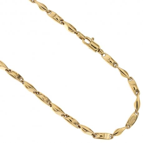 Lanț tubular din plasă marina zdrobită din aur galben de 18 Kt 750/1000, finisaj lustruit pentru bărbați