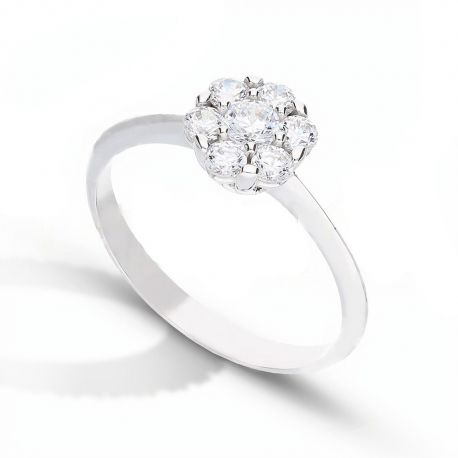 Anillo Solitario en Oro Blanco de 18K con Circonitas Blancas para Mujer