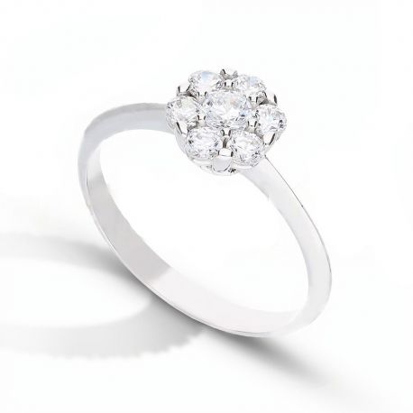 Bague solitaire en or blanc 18 carats avec zircons blancs pour femme