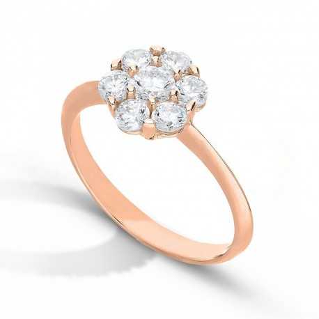 Женское кольцо-пасьянс из розового золота 18 карат с белыми цирконами