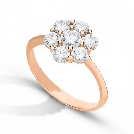 Női pasziánsz gyűrű 18 karátos rózsaszín aranyból, fehér cirkóniákkal