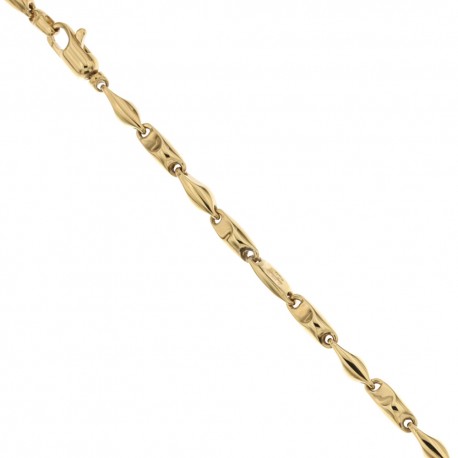 18 Kt 750/1000 geelgouden armband met afgeplatte holle ketting van marine mesh, gepolijste afwerking voor heren