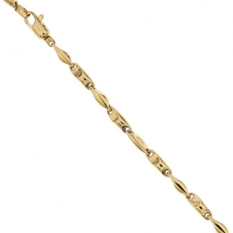 Pulseira em ouro amarelo 18 Kt 750/1000 com corrente oca de malha marinha achatada, acabamento polido para homem