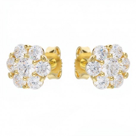 Yellow Gold 18k with White Cubic Zirconia Woman Earrings