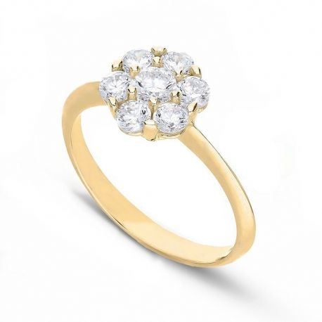 Bague solitaire en or jaune 18 carats avec zircons blancs pour femme