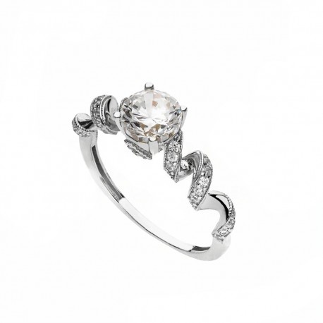 Solitaire prsteň z 18K bieleho zlata s bielymi zirkónmi pre ženy