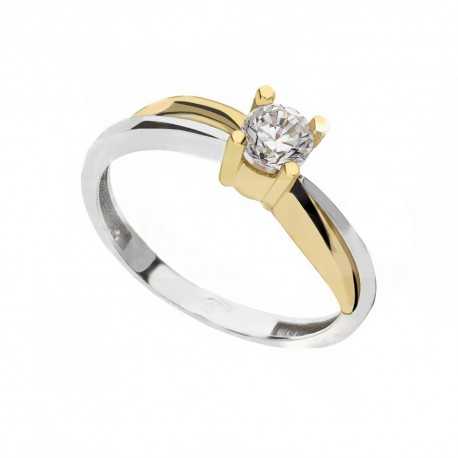 Solitérní prsten z 18K bílého a žlutého zlata s bílými zirkony pro ženy