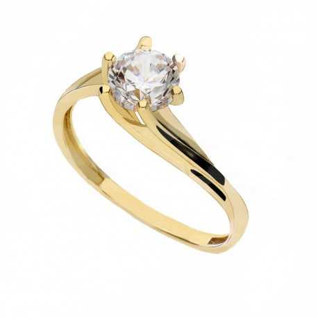 Solitérní prsten z 18K žlutého zlata s bílými zirkony pro ženy