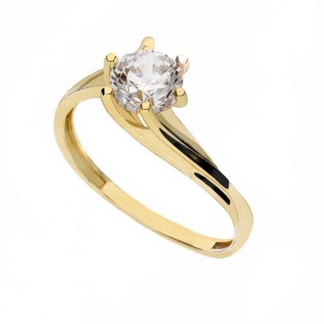 Yellow Gold 18k Solitary Type Shiny Women Ring