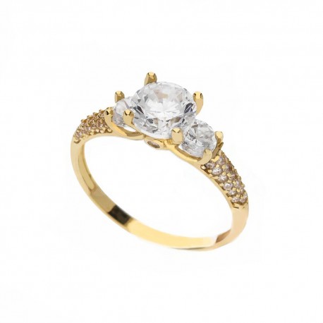 Trilogický prsten z 18K žlutého zlata s bílými zirkony pro ženy