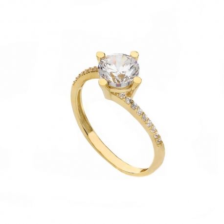 Solitaire ბეჭედი 18K ყვითელი ოქროთი თეთრი ცირკონებით ქალებისთვის