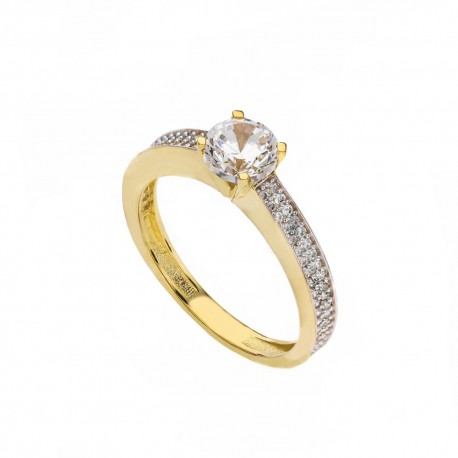 Solitaire ring in 18K geel goud met witte zirkonen voor dames