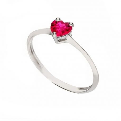 Anillo Solitario en Oro Blanco de 18 Quilates con Piedra Roja para Mujer