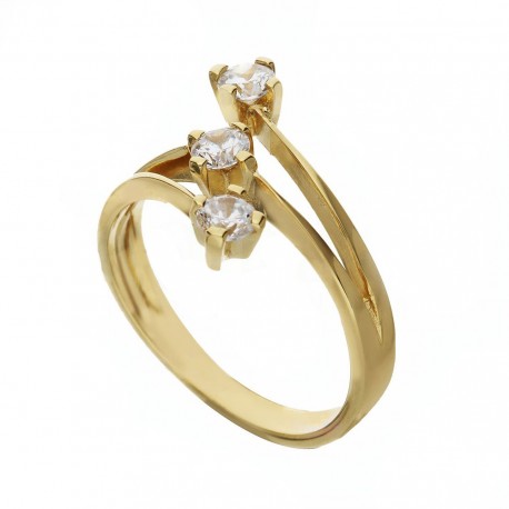 Trilógový prsteň z 18K žltého zlata s bielymi zirkónmi pre ženy