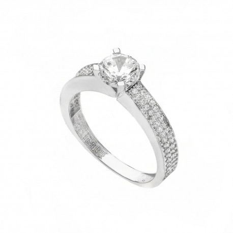 Solitérní prsten z 18K bílého zlata s bílými zirkony pro ženy