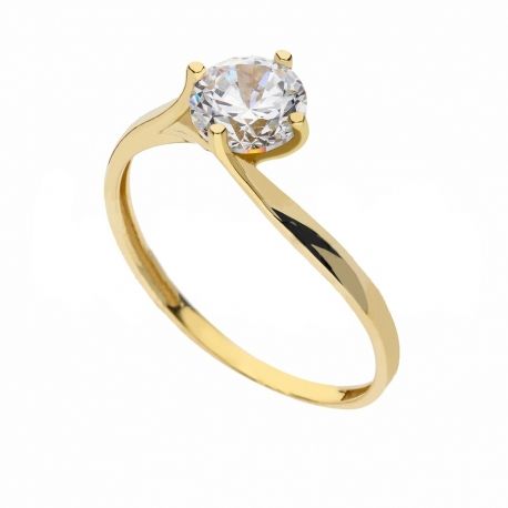 Bague solitaire en or jaune 18 carats avec zircons blancs pour femme