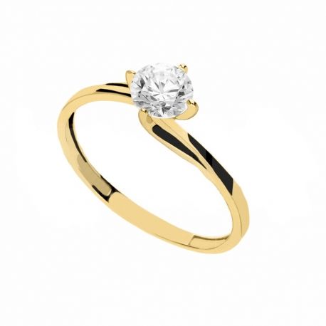 Bague solitaire en or jaune 18 carats avec zircons blancs pour femme