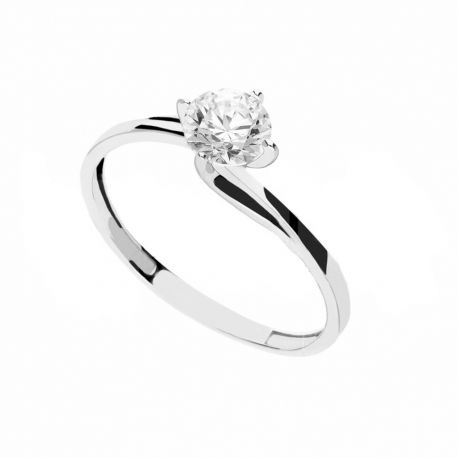 Bague solitaire en or blanc 18 carats avec zircons blancs pour femme