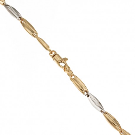 Bracelet en or blanc et jaune 18 Kt 750/1000, modèle ovale creux, finition polie pour homme