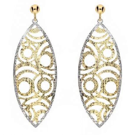 Boucles d'oreilles plaque pour femme en or blanc et jaune 18 carats