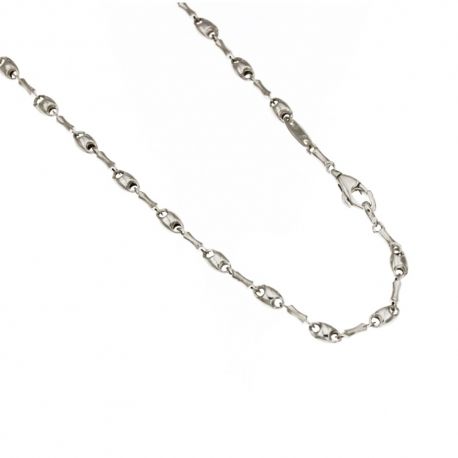 Corrente vazia em ouro branco 18k 750/1000, modelo alternado de malha oxi e marinha, acabamento polido para homem