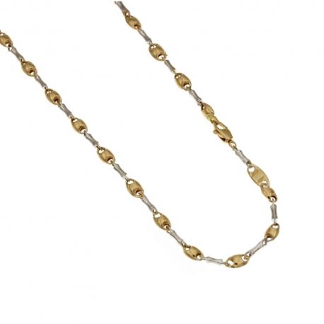 Corrente vazia em ouro branco e amarelo 18k 750/1000, modelo alternado de malha oxi e marinha, acabamento polido para homem