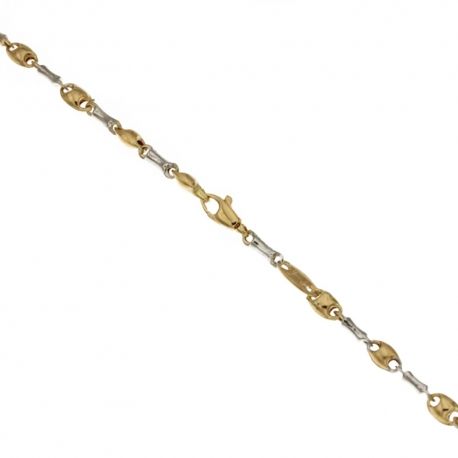 Armbånd i 18 Kt 750/1000 hvitt og gult gull, alternerende oxy og marine mesh modell, polert finish for menn