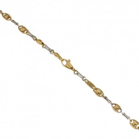 White and yellow gold 18k 750/1000 alternating marine man link chain bracelet