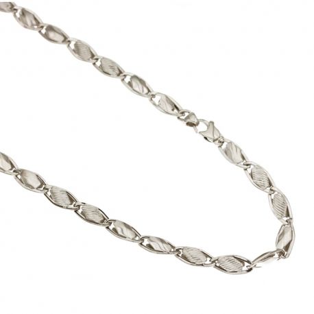 Ketting van 18 Kt 750/1000 witgoud met inzetstukken, gepolijste en gestreepte afwerking voor heren