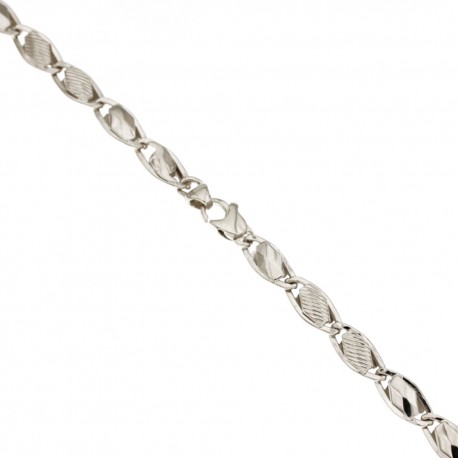 White gold 18k 750/1000 riportini type shiny and lined man link chain bracelet