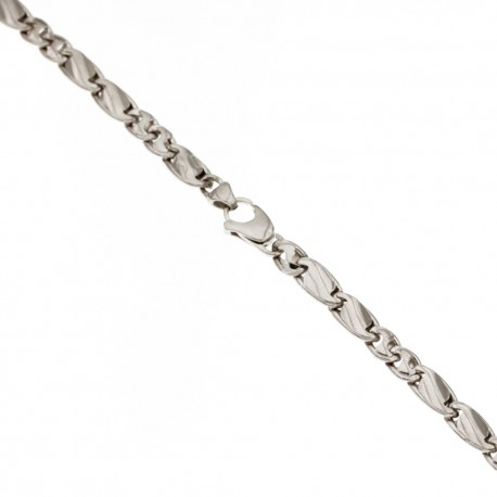 White gold 18k 750/1000 alternating riportini type shiny man link chain bracelet
